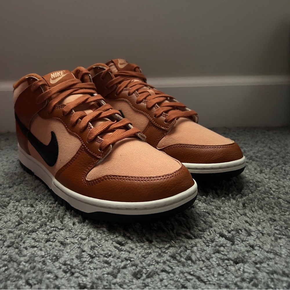 Nike Dunk Mid DZ2533-200 Men's Amber Brown Black Leather Basketball Shoes TD28